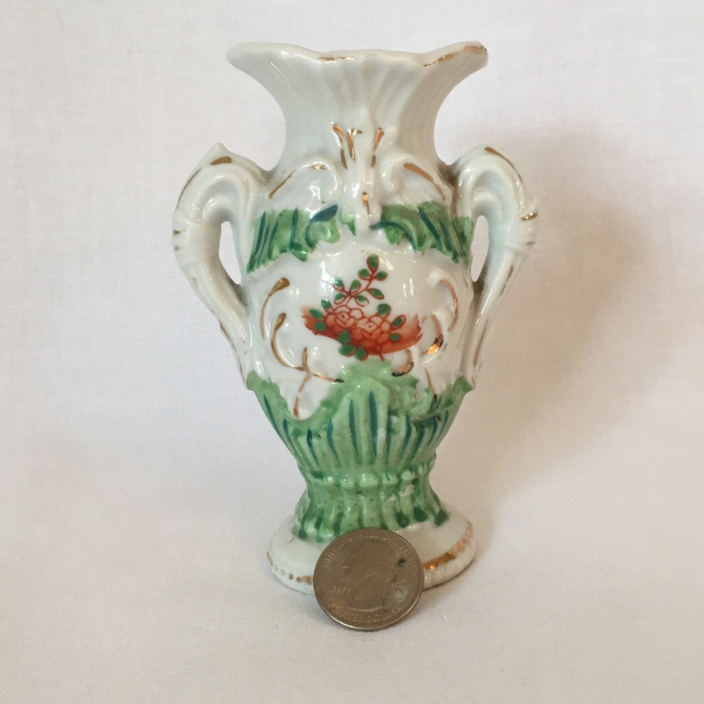 Small vase, VTG green orange gold made in Japan